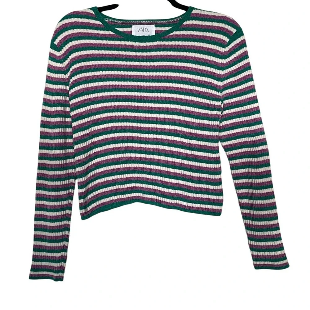 Zara Kids Girls Striped Long Sleeve Chunky Sweater Green Purple‎ 13-14 years Y2K